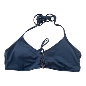 PINK Victoria’s Secret Black Halter Neck Lace Up Front Bikini Top Size Large